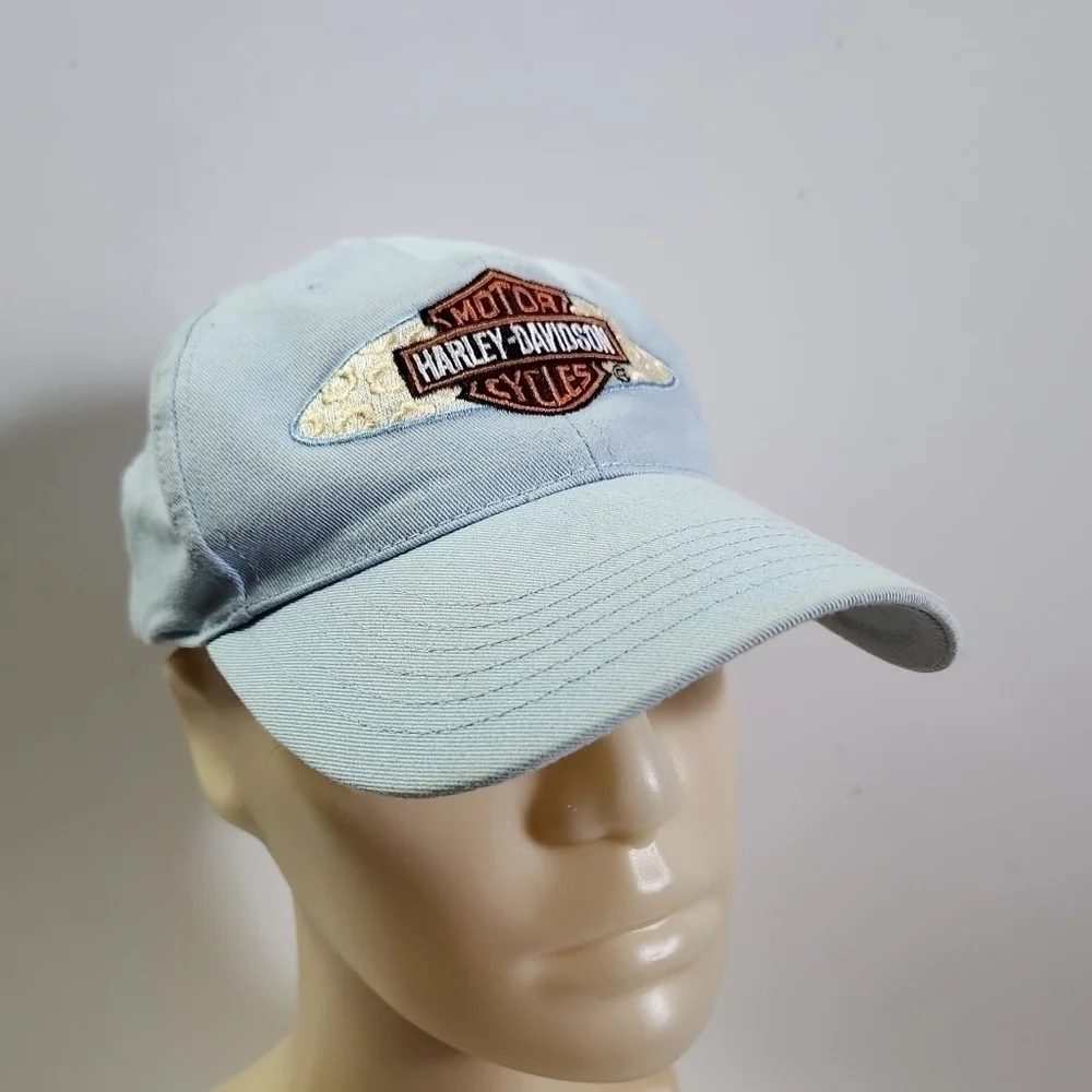 VINTAGE Harley Davidson H-D Motorcycle Light Blue Baseball Hat Cap Kids Youth